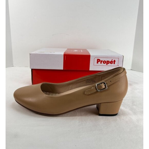 Propet Shoes - Propet Zuri Leather Slip-On Dress Shoes Block Heel Oyster Nude Sz 9.5 M New